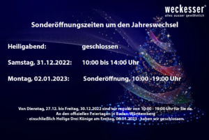 Sonderöffnungszeiten Jahreswechsel 2022 2023
